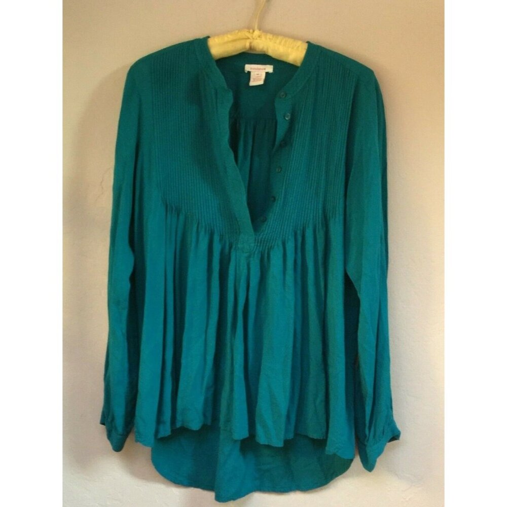 Sundance Womens Medium Mystic Falls Top Crinkle Long Sleeve Hi-Low Blouse Blue